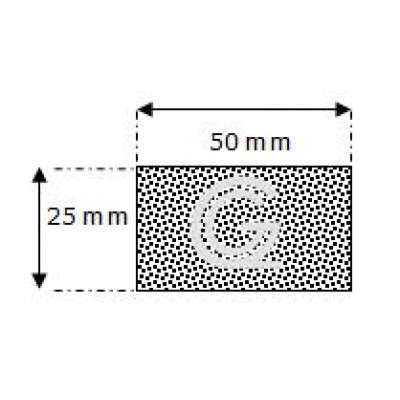 Rechthoekig mosrubber snoer | 25 x 50 mm | per meter